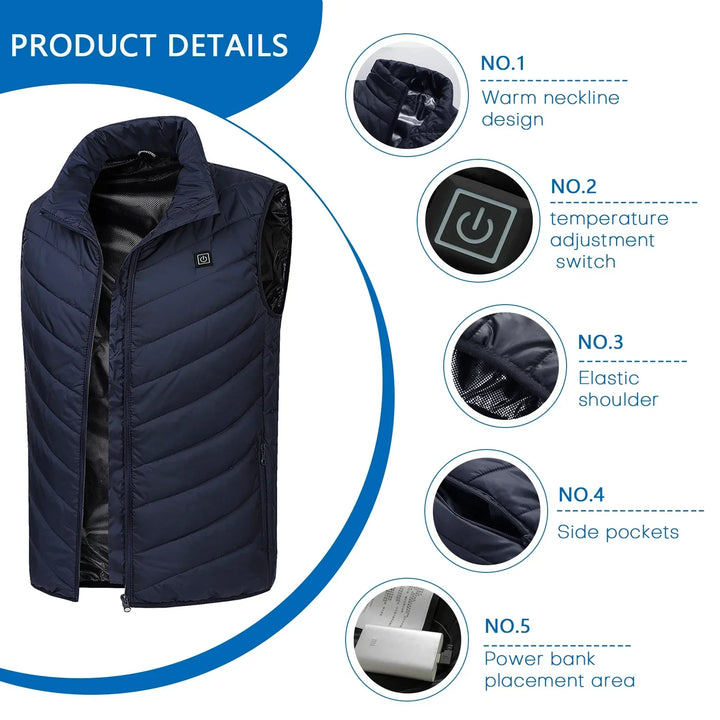 Heated Vest Men Women Electric Winter Smart Heating Jackets Thermal Heat Clothing 9 Areas Keep out the cold - HeatOn Heated Vest Men Women Electric Winter Smart Heating Gilet For Instant Warmth Thermal Heat Clothing 9 Areas Keep out the cold