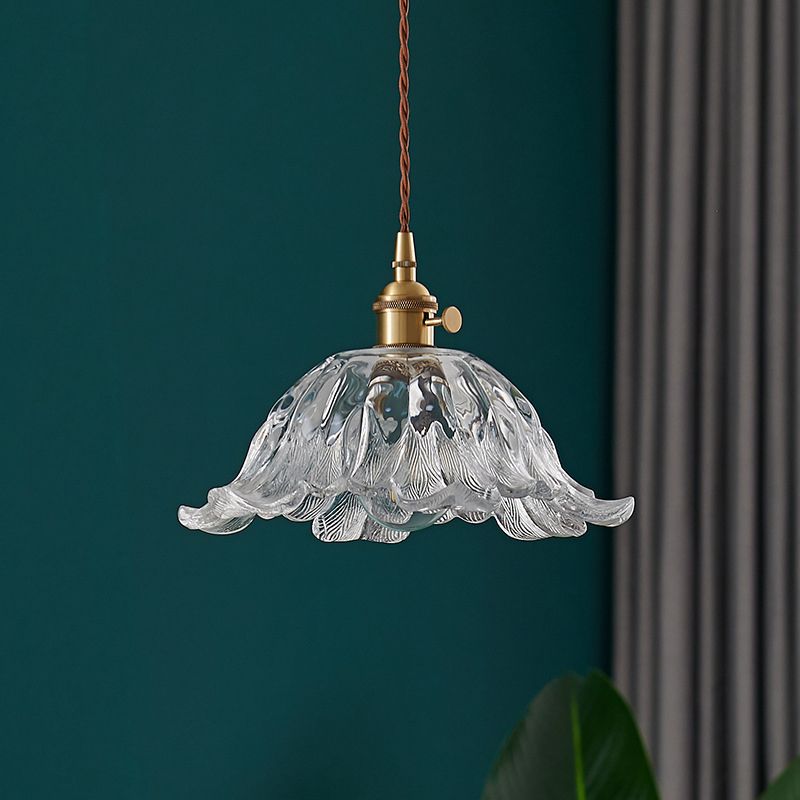 Industrial Flower Shape Glass Pendant Light in Gold