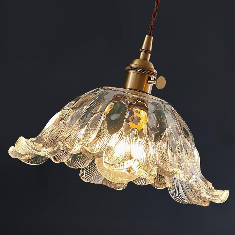 Industrial Flower Shape Glass Pendant Light in Gold