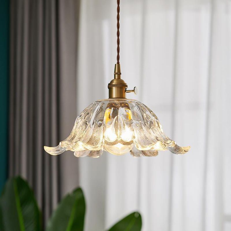 Industrial Flower Shape Glass Pendant Light in Gold