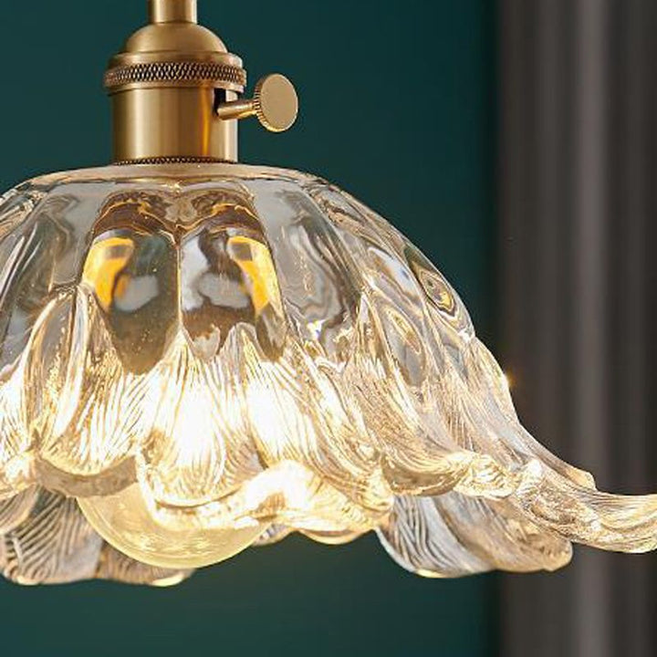 Industrial Flower Shape Glass Pendant Light in Gold