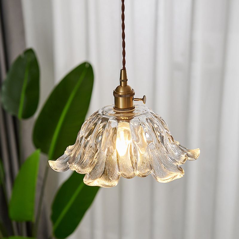 Industrial Flower Shape Glass Pendant Light in Gold