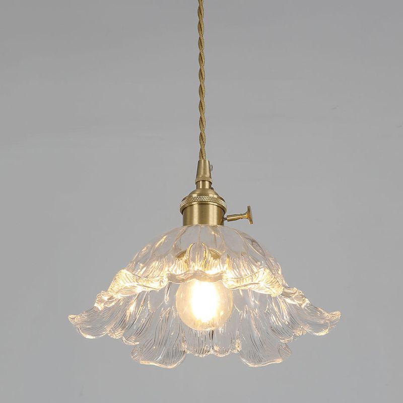 Industrial Flower Shape Glass Pendant Light in Gold