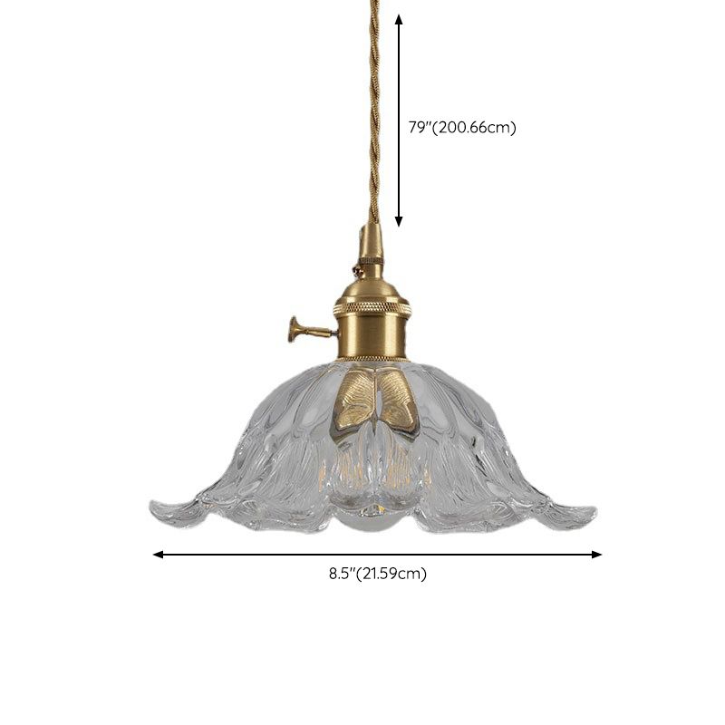 Industrial Flower Shape Glass Pendant Light in Gold