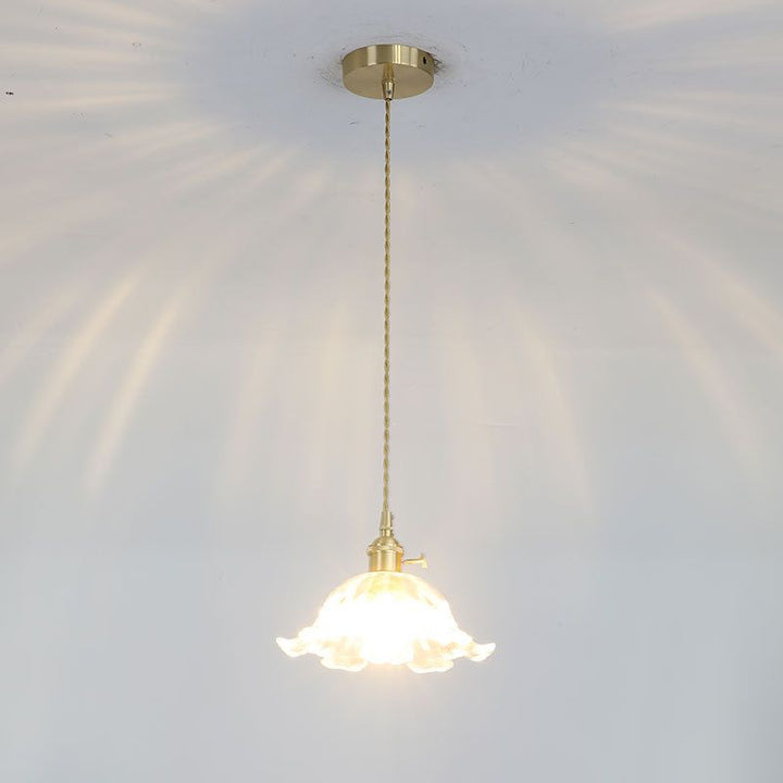 Industrial Flower Shape Glass Pendant Light in Gold