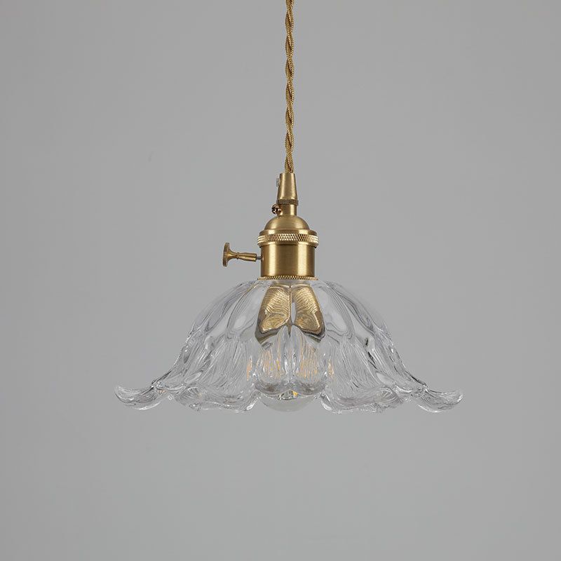 Industrial Flower Shape Glass Pendant Light in Gold