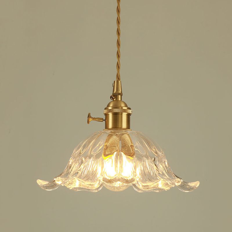 Industrial Flower Shape Glass Pendant Light in Gold