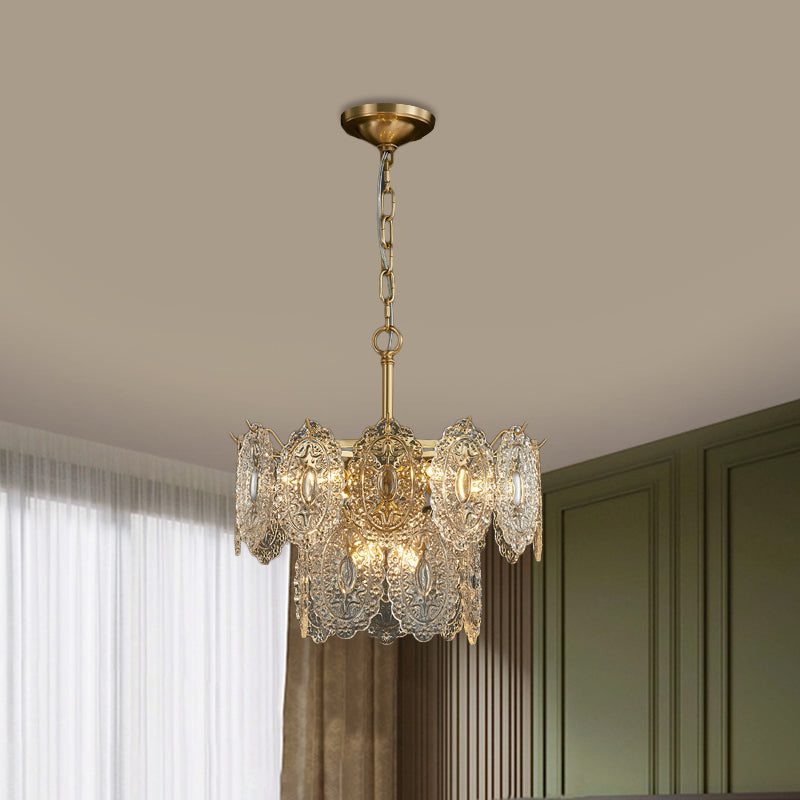 5/7 Heads Embossed Crystal Panels Chandelier