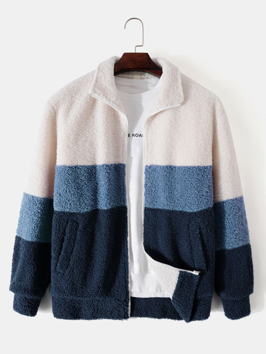 Color Block Teddy Fleece Zip Up Coat