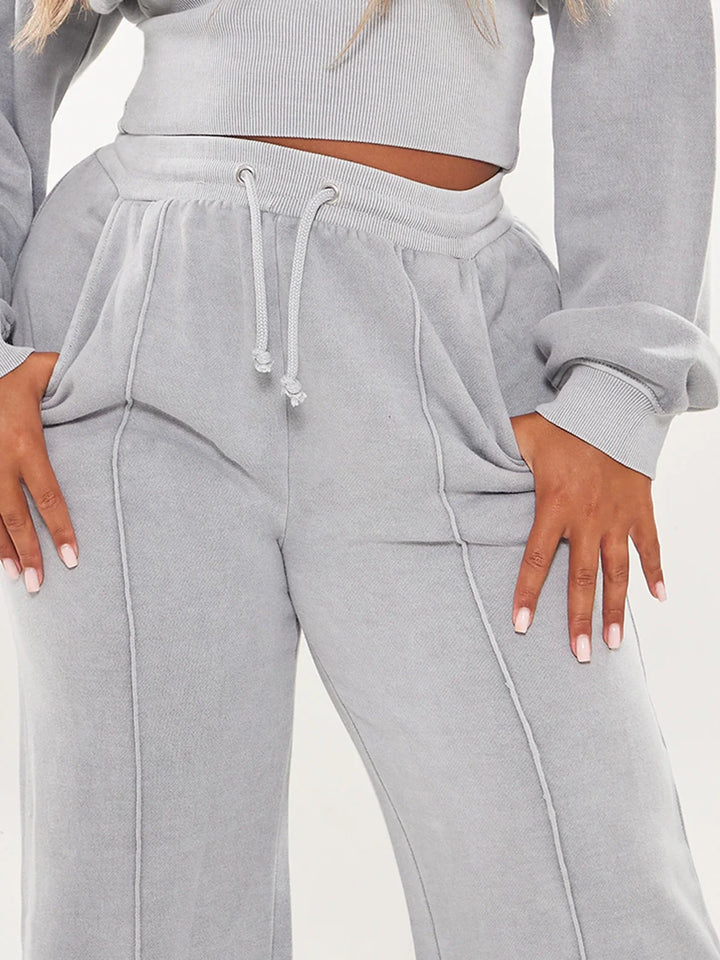 Light Grey Sweat Seam Detail Wide Leg Sweatpants