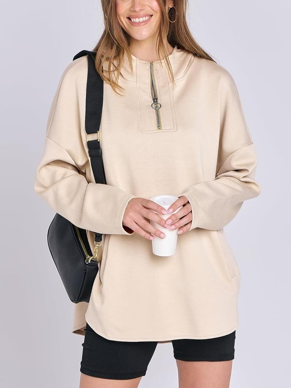 Women's Oversized Quarter Zip Tunic Hoodie