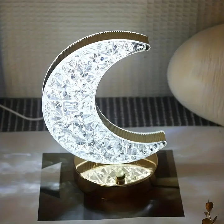 LuxeGlow | Elegant & Portable Crystal Moon Table Lamp