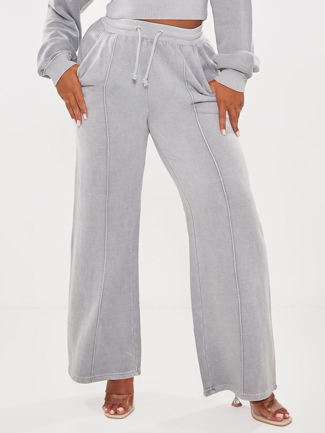 Light Grey Sweat Seam Detail Wide Leg Sweatpants