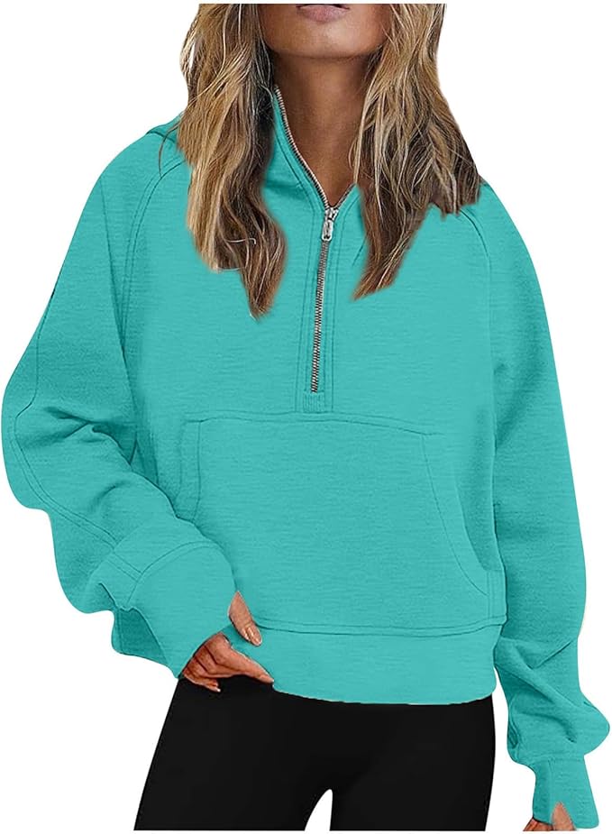 Women's Half-Zip Yoga Hoodie - Loose-Fit Fleece-Lined Pullover for Sports and Casual Wear