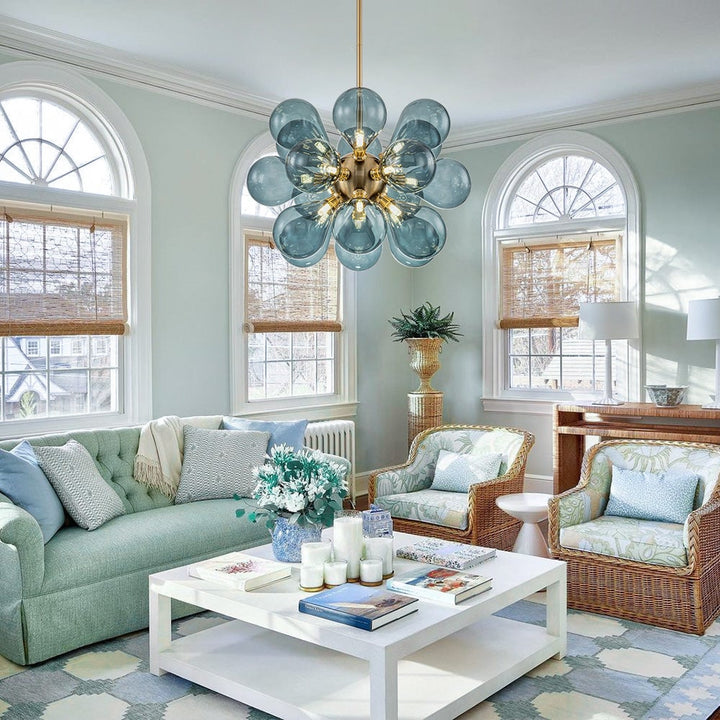 Cluster Blue Glass Bubble Chandelier