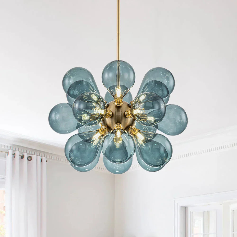 Cluster Blue Glass Bubble Chandelier