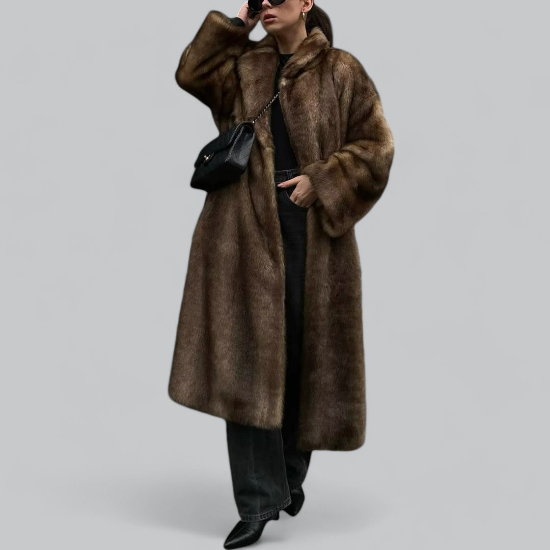 Long Faux Fur Trench Coat for Women – Elegant Winter Outerwear, Full-Length, Warm & Stylish