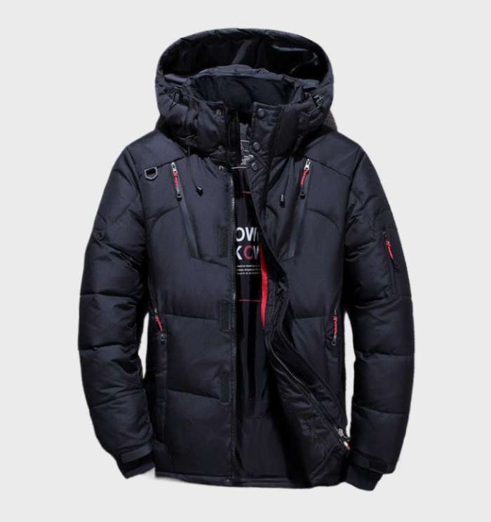 Thick and Warm, Windproof and Waterproof Duck Down Jacket with Hood and Pockets