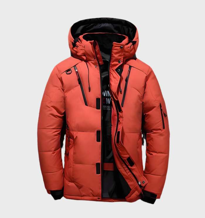 Thick and Warm, Windproof and Waterproof Duck Down Jacket with Hood and Pockets