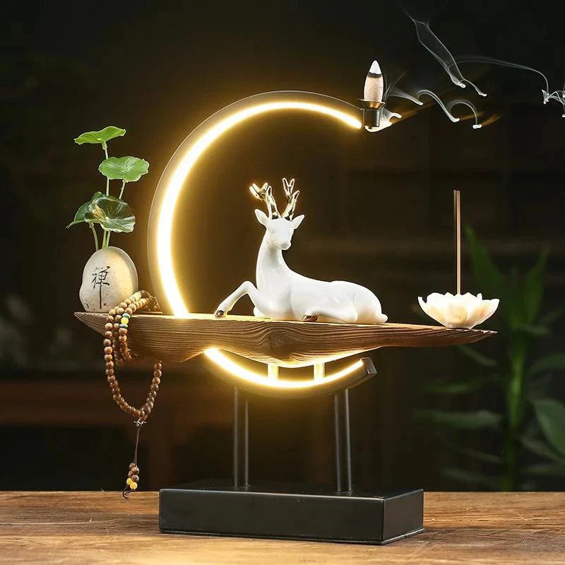 White Deer Incense Burner Lamp – Handcrafted Ceramic Deer with Cascading Smoke for Serene Home Decor