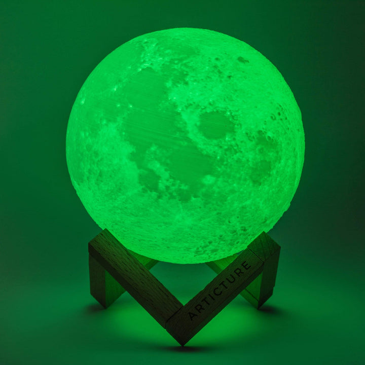 Moon Light – Rechargeable 3D Lunar Lamp with Wooden Pedestal Base and 6 Colour Settings