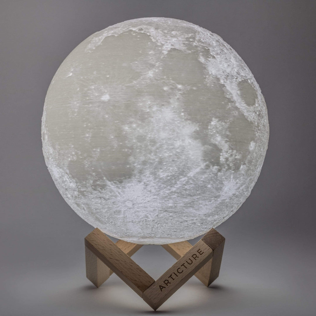 Moon Light – Rechargeable 3D Lunar Lamp with Wooden Pedestal Base and 6 Colour Settings