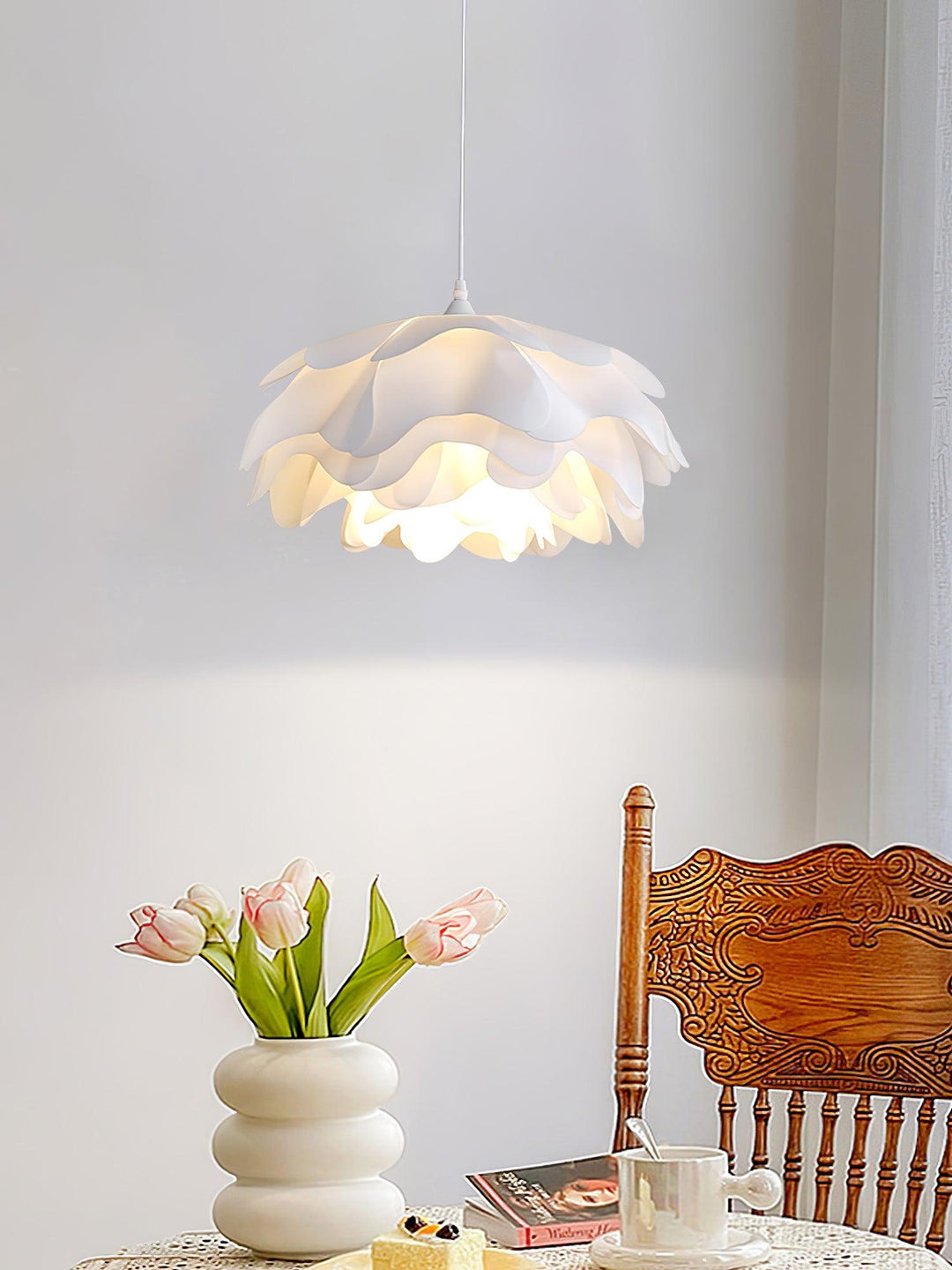 White Pendant Light in Flower Shape