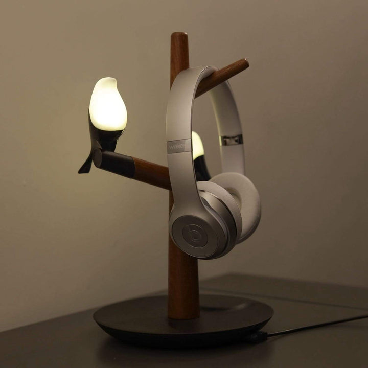 Bird's Lamp with Wireless Charging – Adjustable Bedside Lamp with Dual Device Charging Dock