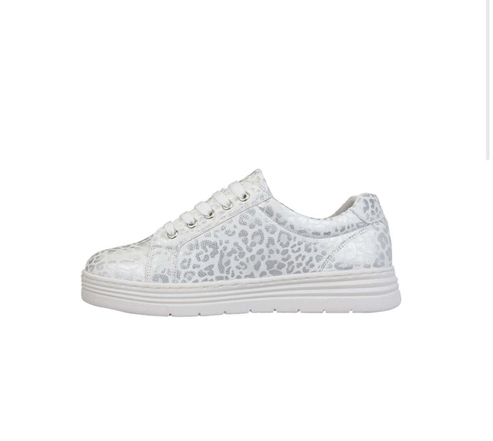 Caprice Silver Leopard Print Trainer