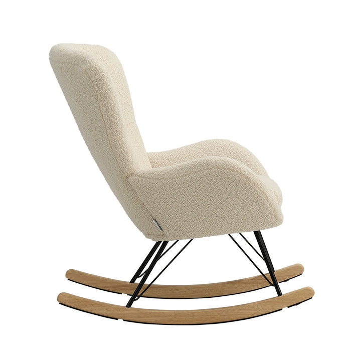 Beige Faux Wool Upholstered Rocking Chair