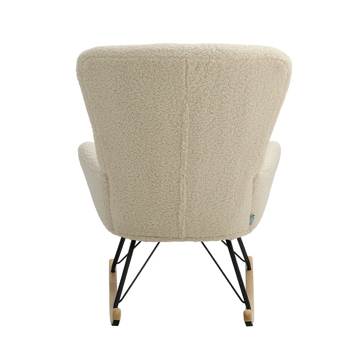 Beige Faux Wool Upholstered Rocking Chair