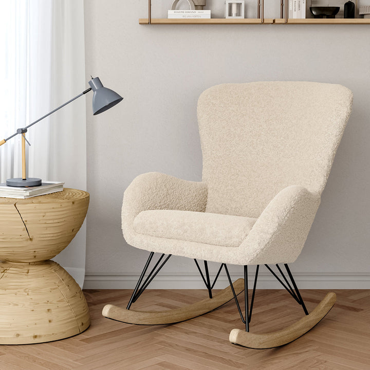 Beige Faux Wool Upholstered Rocking Chair