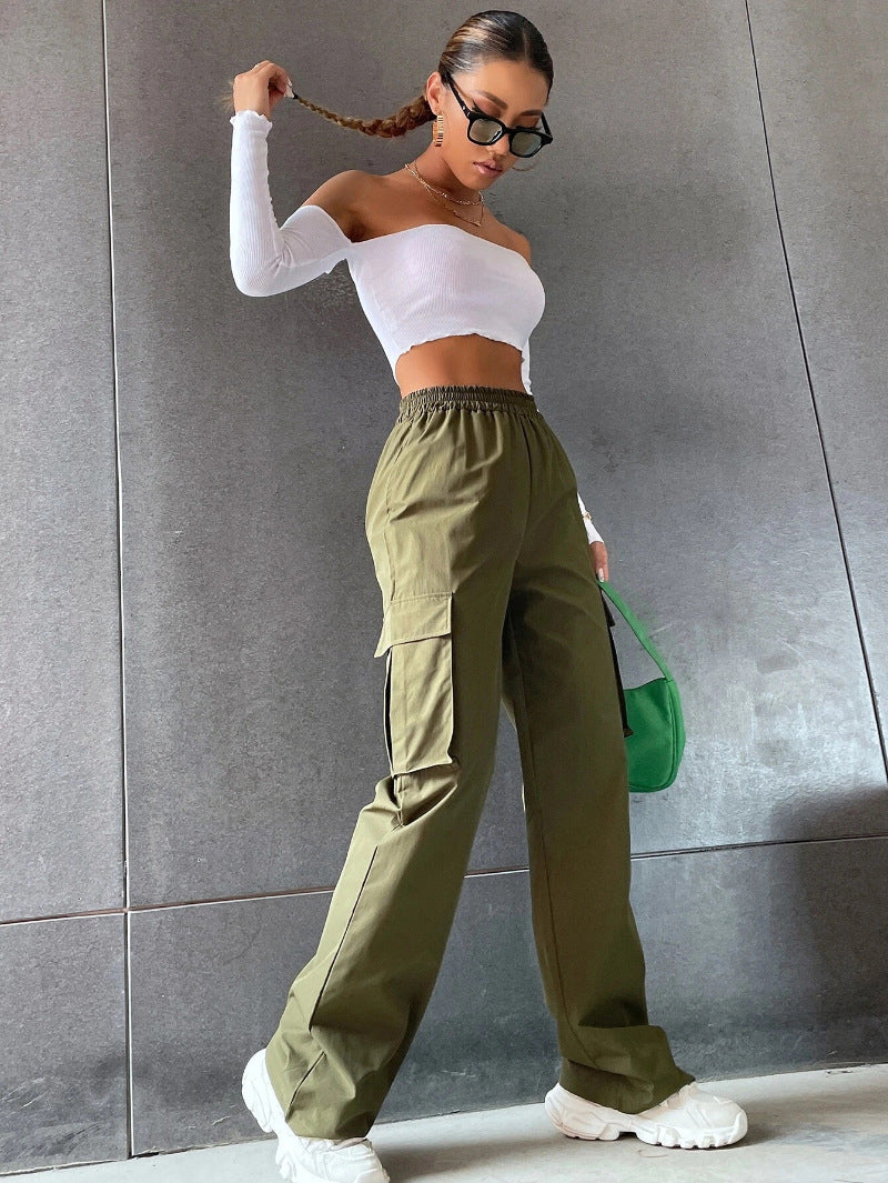 Women's Loose-Fit High-Waisted Wide-Leg Cargo Pants - Casual Trousers, Summer Streetwear