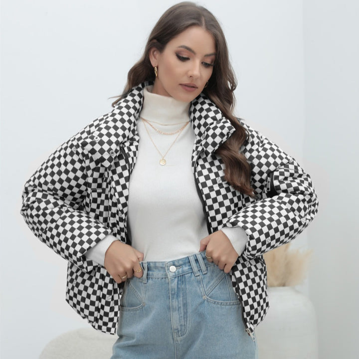 Warm Padded Cotton Winter Jacket - Quilted Checkered