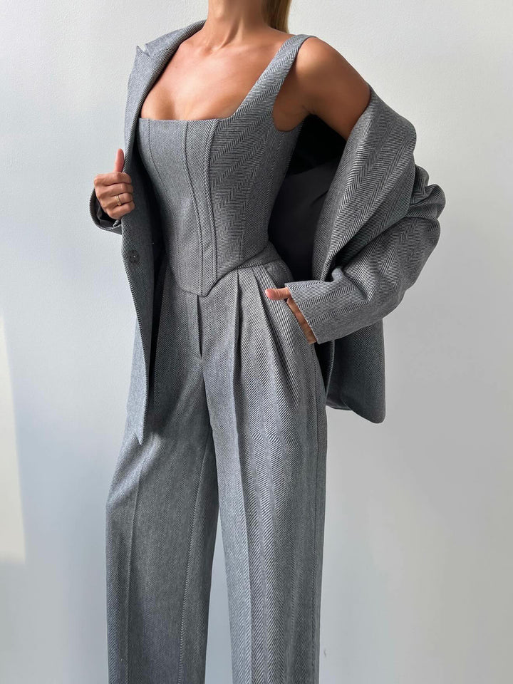 Women’s Herringbone Two-Piece Set Blazer Suit