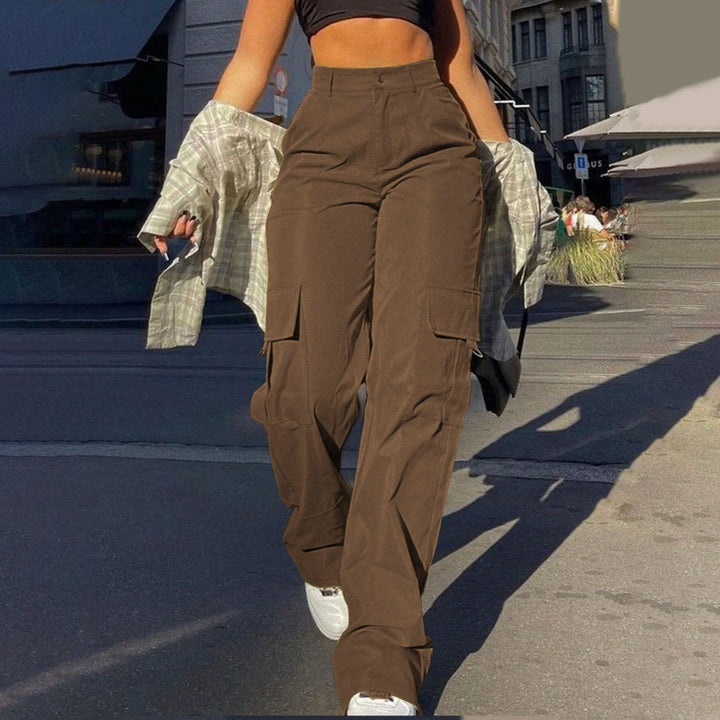 Women’s High-Waisted  Street Style Cargo Pants – Loose-Fit and Straight-Leg Utility Pants