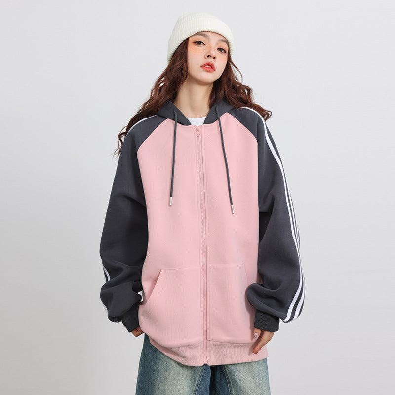 Heavyweight Striped Hoodie | Men’s Spring & Autumn American Streetwear Colorblock Varsity Jacket | Unisex Casual Retro Pullover