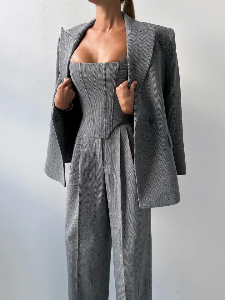 Women’s Herringbone Two-Piece Set Blazer Suit