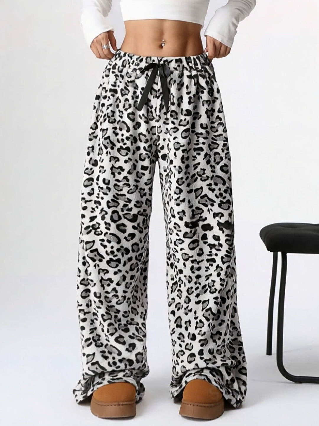 Leopard Wide-Leg Casual Pants for Women – Trendy Flared Trousers