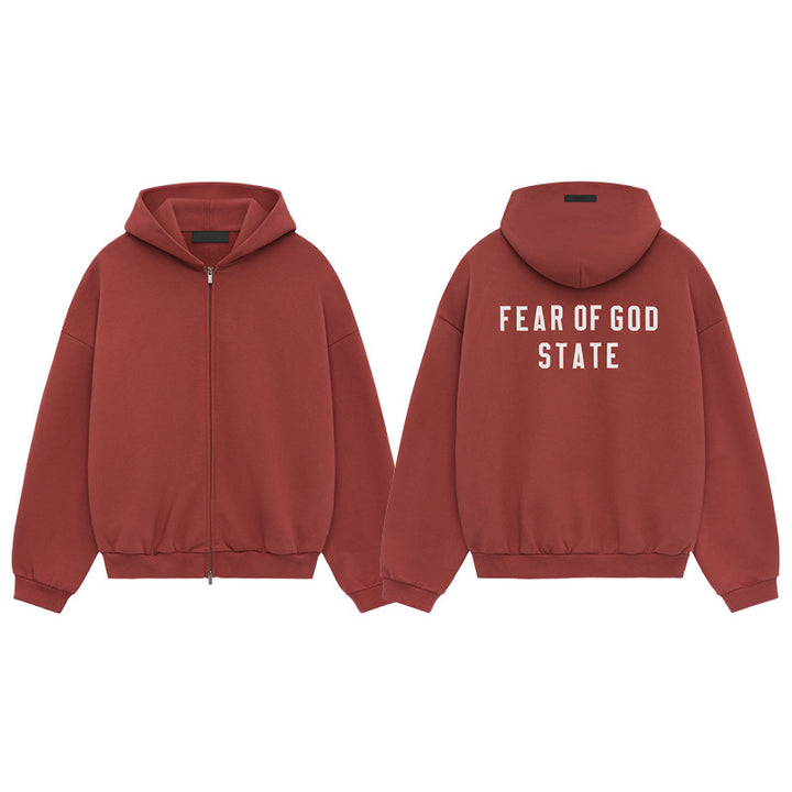 24FW Autumn Winter FOG Essentials Embroidered Zip-Up Hoodie - Oversized Unisex Fleece Sweatshirt