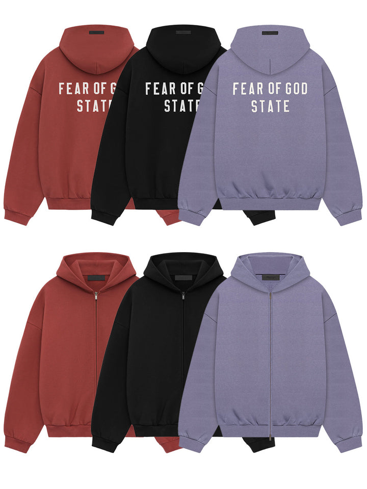 24FW Autumn Winter FOG Essentials Embroidered Zip-Up Hoodie - Oversized Unisex Fleece Sweatshirt