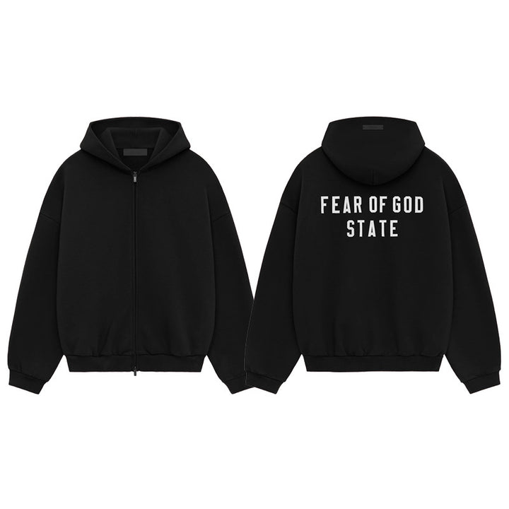 24FW Autumn Winter FOG Essentials Embroidered Zip-Up Hoodie - Oversized Unisex Fleece Sweatshirt