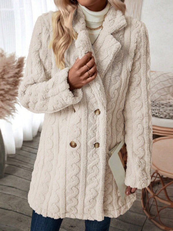 Women's Plush Double-Breasted Coat – Warm and Stylish Winter Outerwear