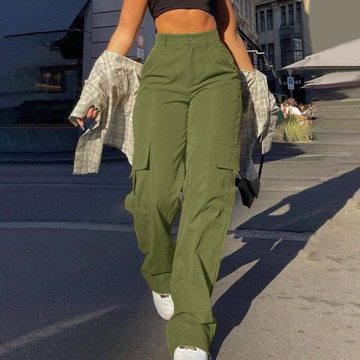 Women’s High-Waisted  Street Style Cargo Pants – Loose-Fit and Straight-Leg Utility Pants