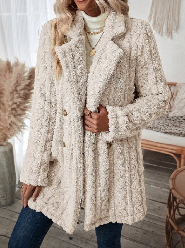 Women's Plush Double-Breasted Coat – Warm and Stylish Winter Outerwear