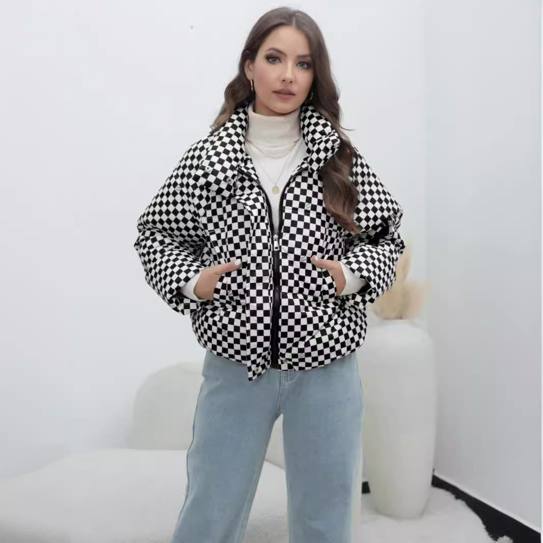 Warm Padded Cotton Winter Jacket - Quilted Checkered