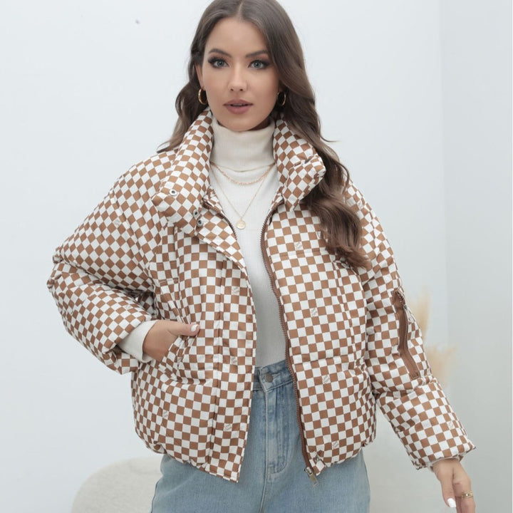 Warm Padded Cotton Winter Jacket - Quilted Checkered