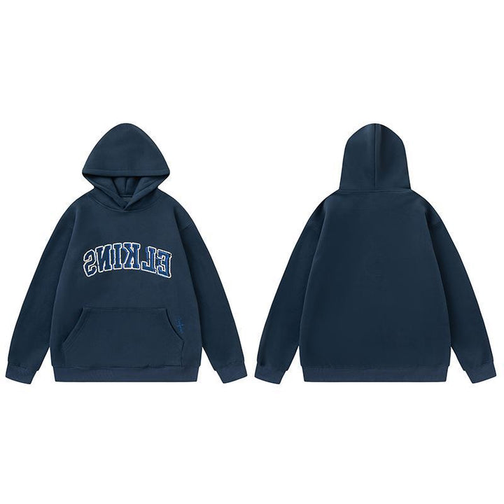 Travis Scott Elkins HS Hoodie - Warm Fleece-Lined Pullover with Letter Print - Stylish Casual Hoodie for Fall/Winter