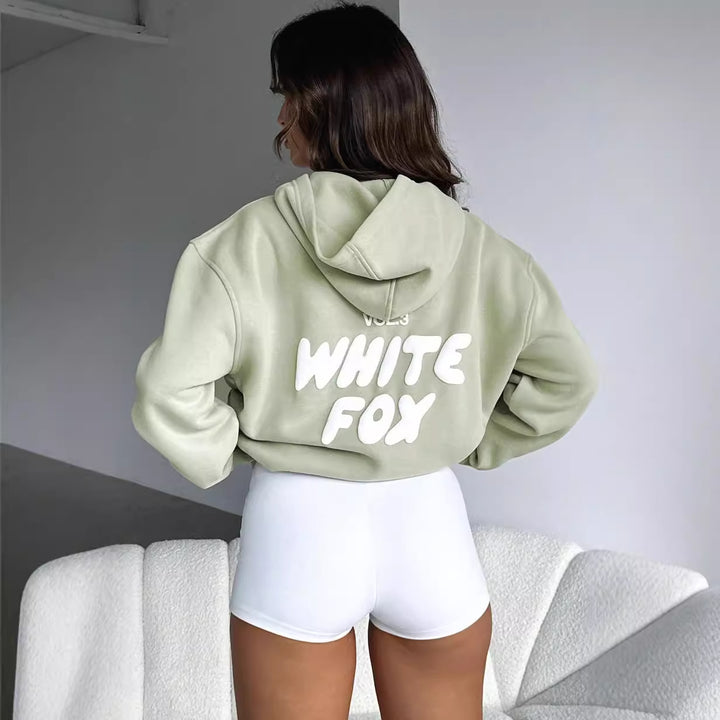 White Fox Oversized Hoodie - Sweatshirt for Women