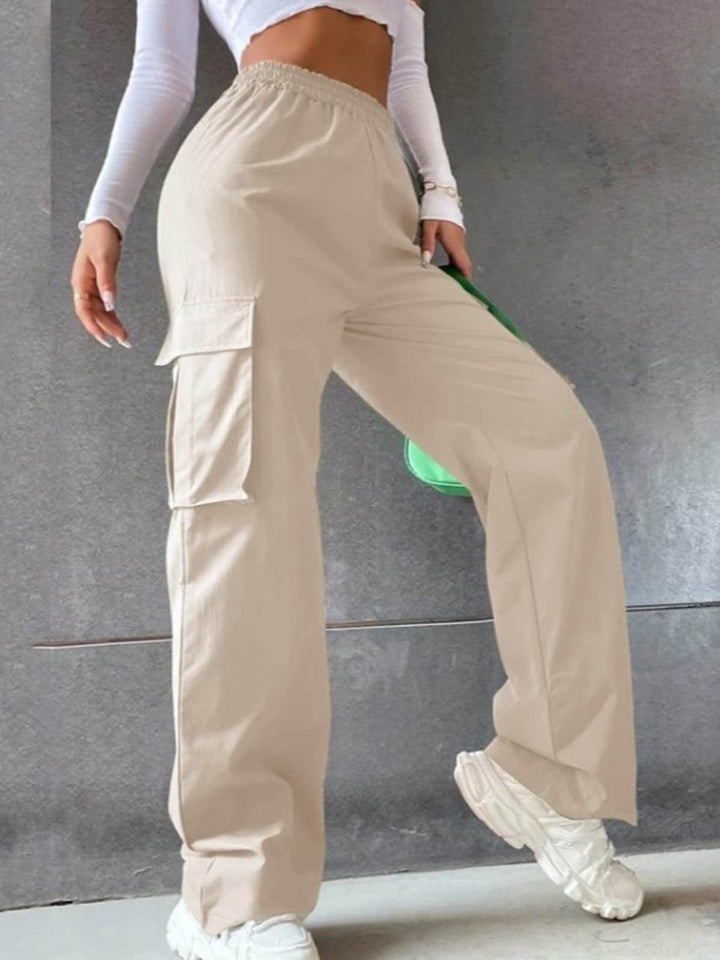 Women's Loose-Fit High-Waisted Wide-Leg Cargo Pants - Casual Trousers, Summer Streetwear